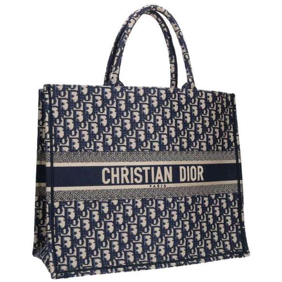 Dior beige TOTE Large Navy Oblique x over BOOK Blue bag all jacquard - Picture 1 of 5